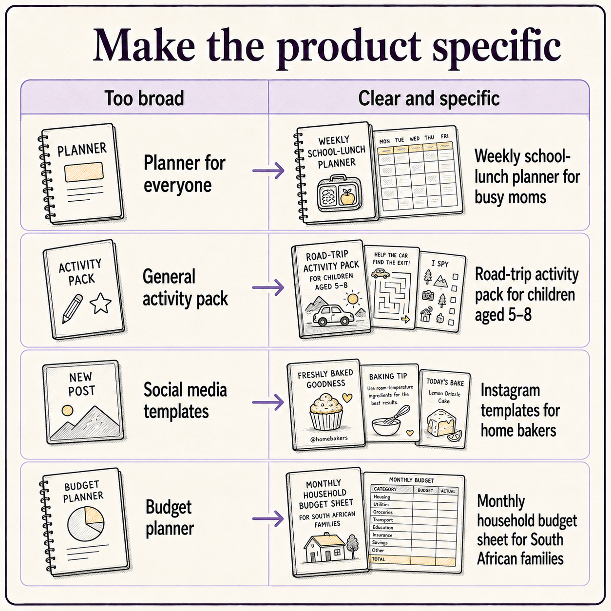 infographic showing how to create specific printable products to sell
